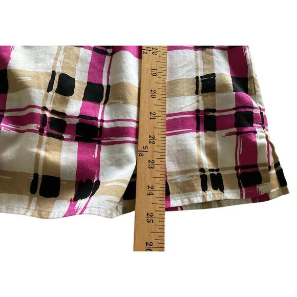 Talbots women's sleeveless blouse mod plaid pattern in black, pink, tan sz 16 - Picture 5 of 6
